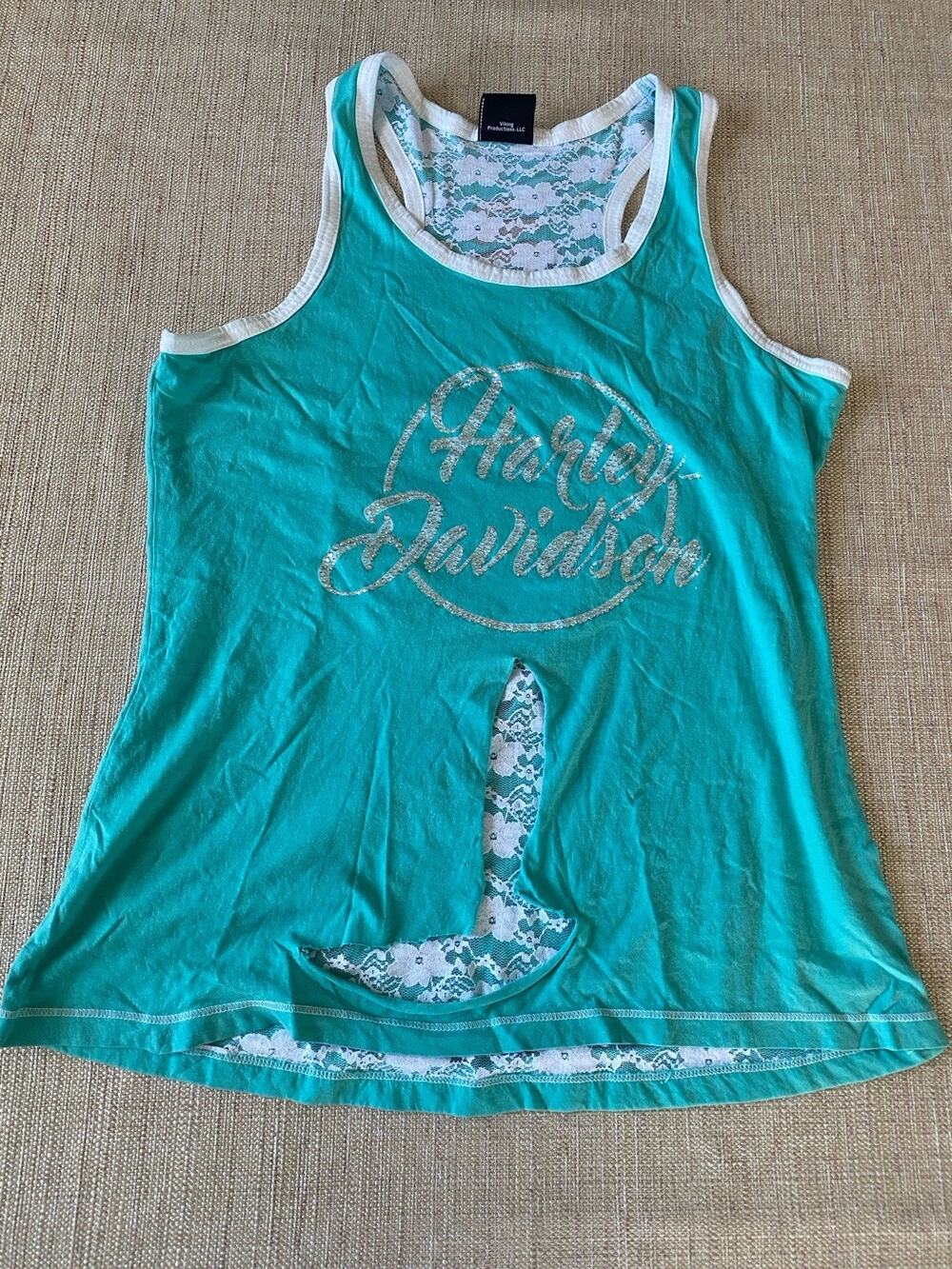 Harley Davidson Aruba Womens Large Tank Top Lace Cutout Back Biker Graphic